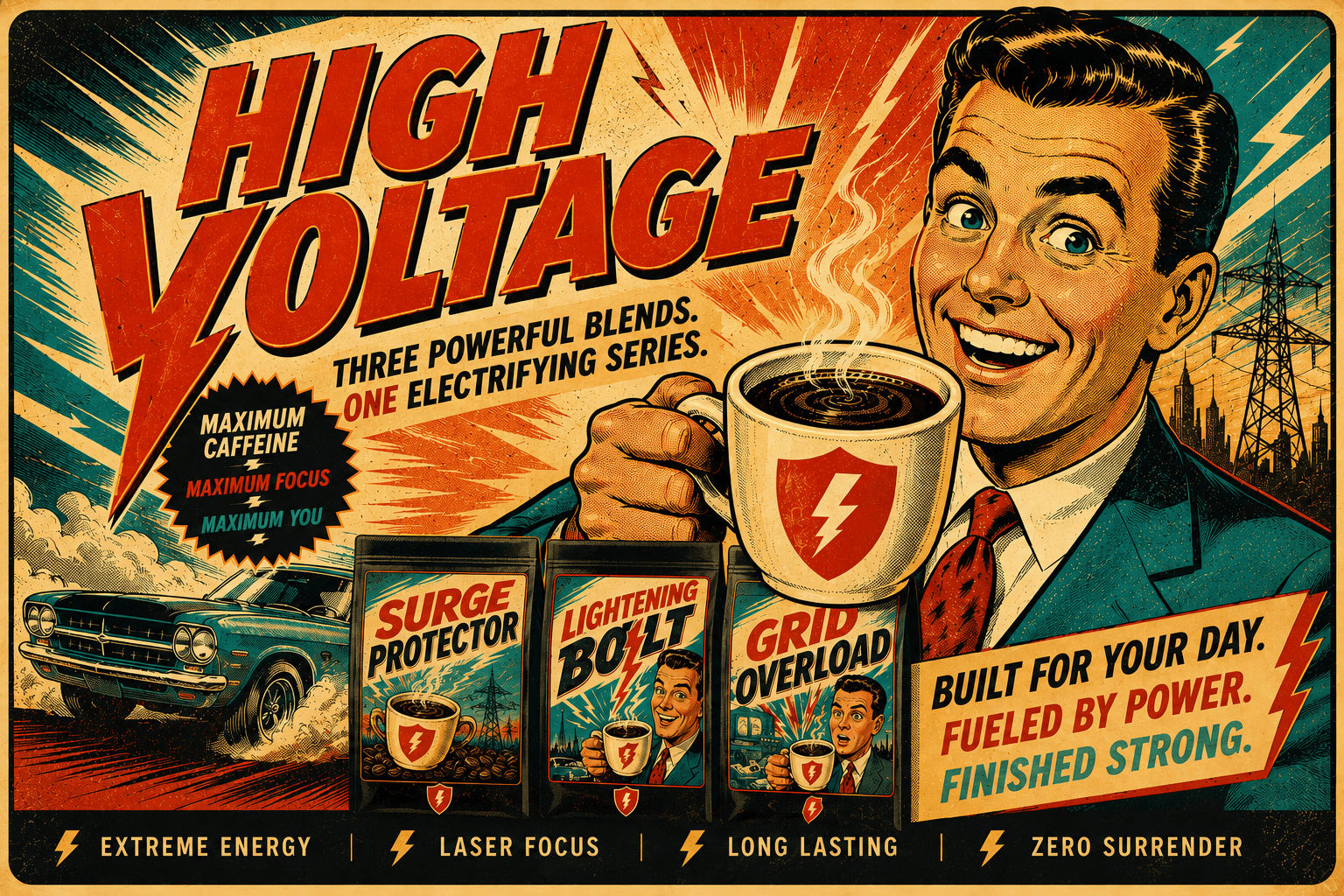 High Voltage Coffee — Three powerful blends, one electrifying series